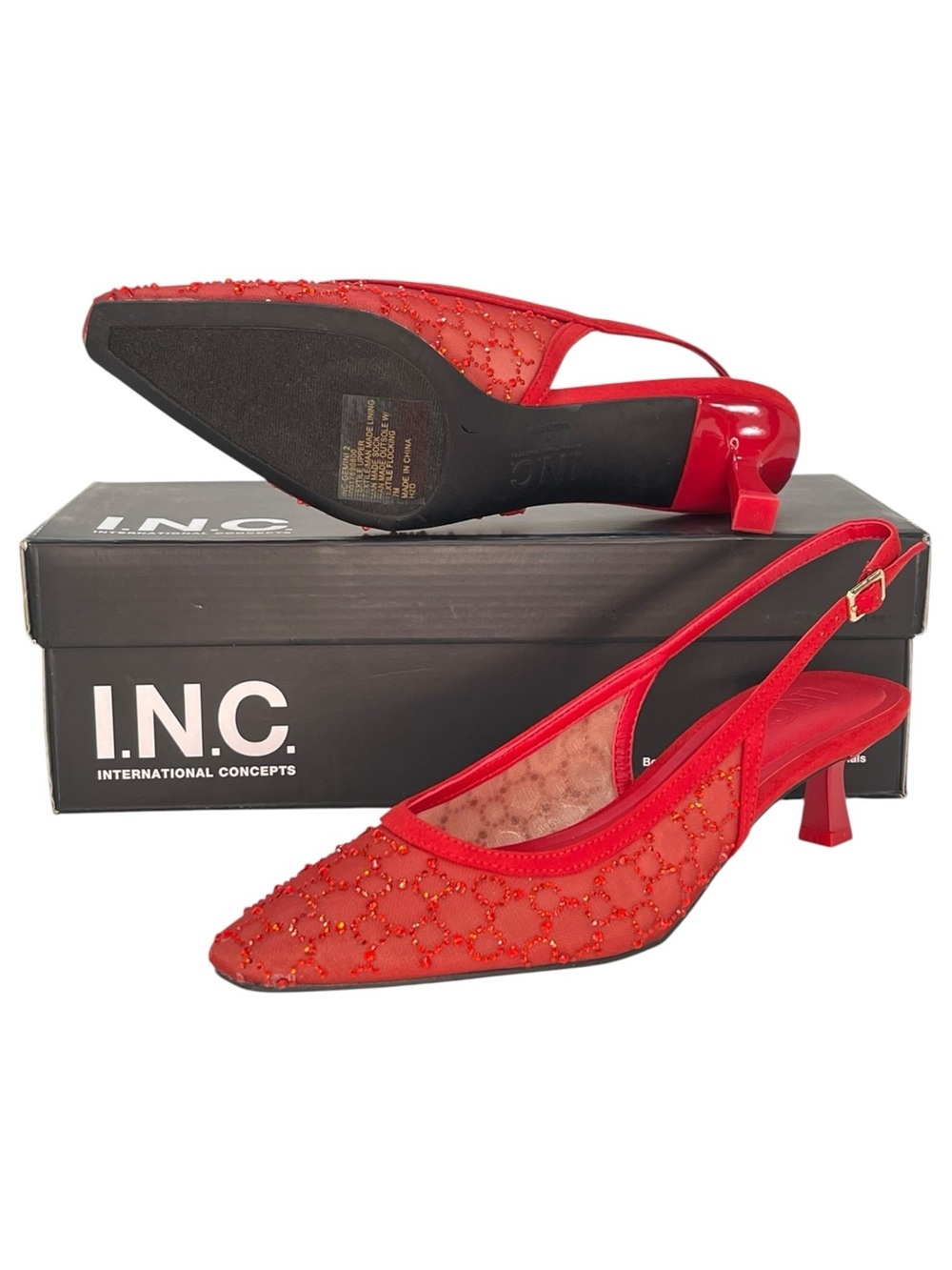 INC Gemini Red Rhinestone Slingback Low Top Womens Heels Size 7M - Picture 12 of 13